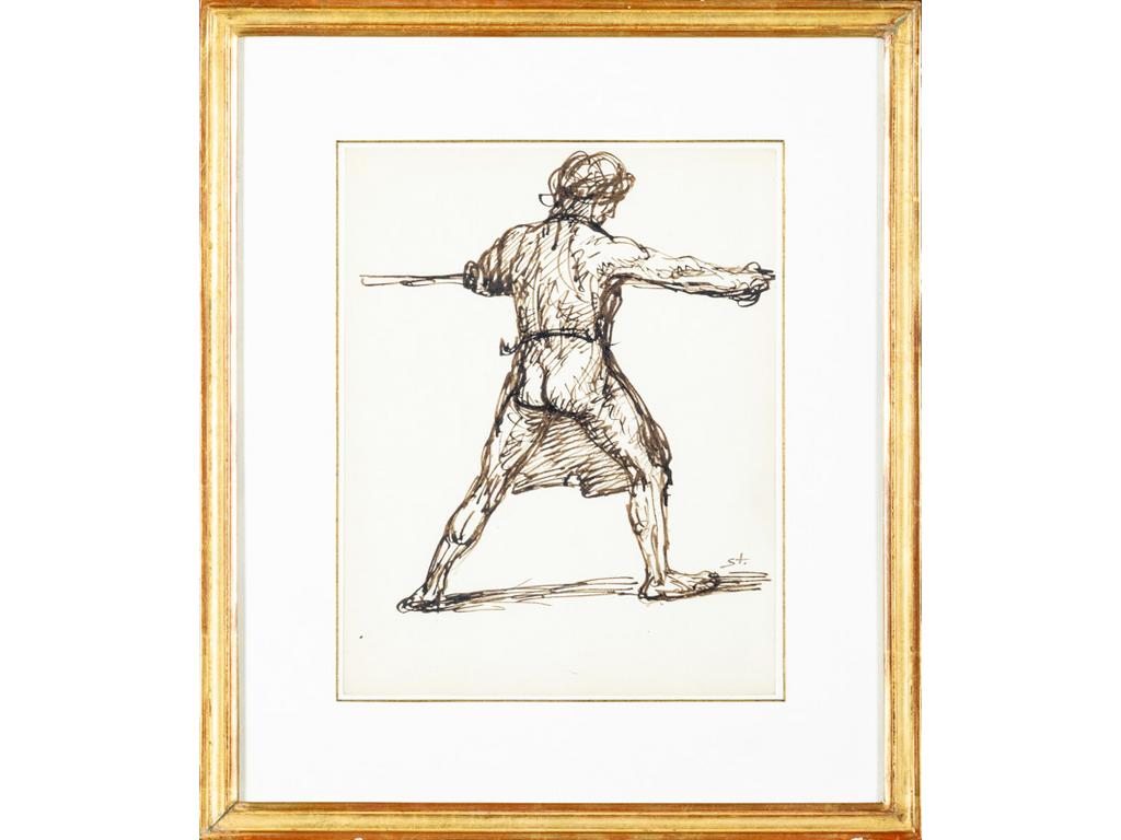Alexandre STEINLEN (1859-1923) : Homme de dos. Encre.Monogrammé en bas à droite  Dim : 27x21.3 cm.