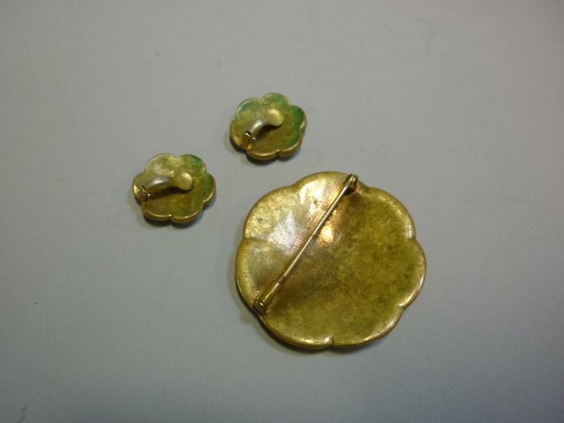 Parure Vintage Cristal Watermelon – Broche Et Boucles D'oreilles – Années 50/60