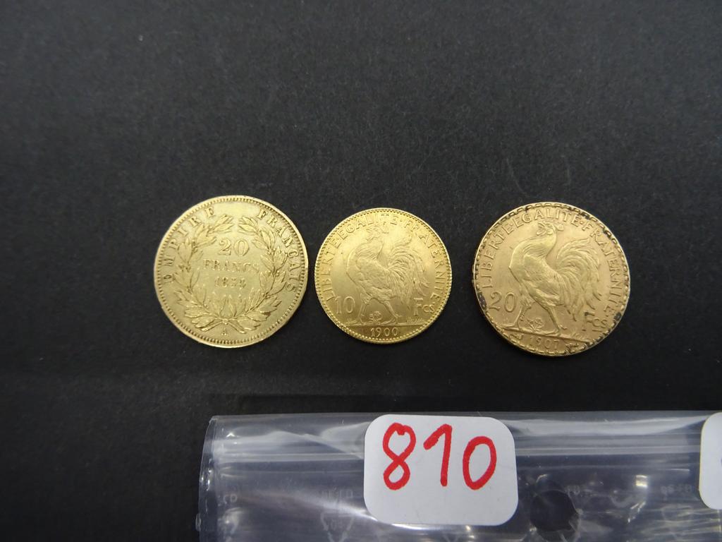 deux pièces de20 FF or et une pièce de 10 FF or