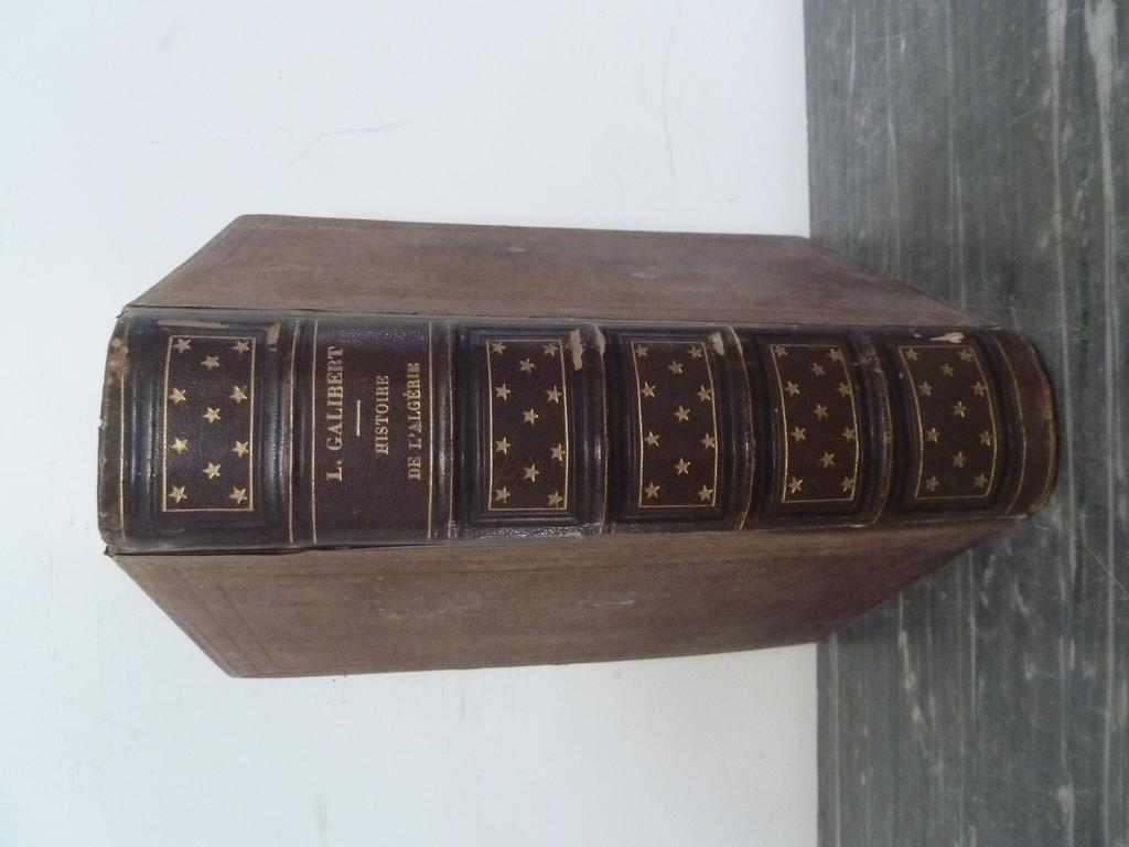 GALIBERT, Léon : LAlgérie. Paris : Furne, 1854. Un volume grand in-8°. Reliure de lépoque demi-chagrin havane, dos à nerfs orné de caissons de filets à froid et doré décoré dun semé détoiles dorées, plats de percaline chagrinée passée. Illustré de gravure in-texte et hors-texte de Raffet et Rouargue. Des rousseurs et frottis.
