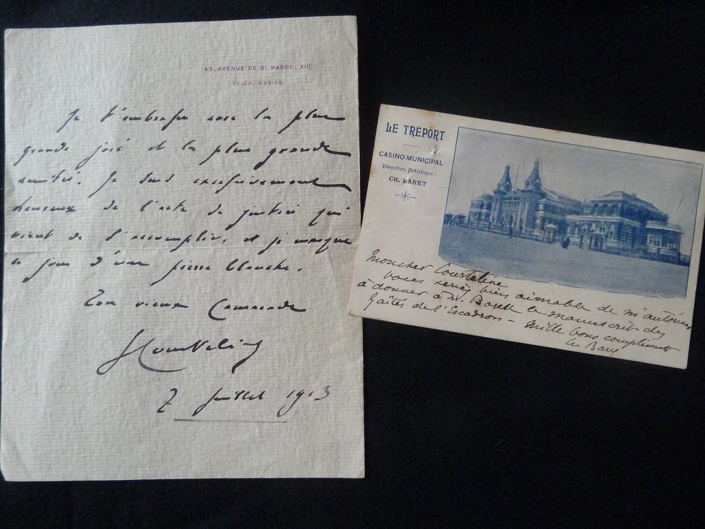 (Autographe) COURTELINE, Georges (1858-1929) : Auteur français. Lettre autographe signée petit in-8° (19,1 x15,1 cm), « G Courteline », 7 juillet 1913. « Je t'embrasse avec la plus grande joie et la plus grande amitié. Je suis infiniment heureux de lacte de justice (?) qui vient de s'accomplir hé et je marque ce jour d'une pierre blanche. Ton vieux camarade ». Belle lettre.