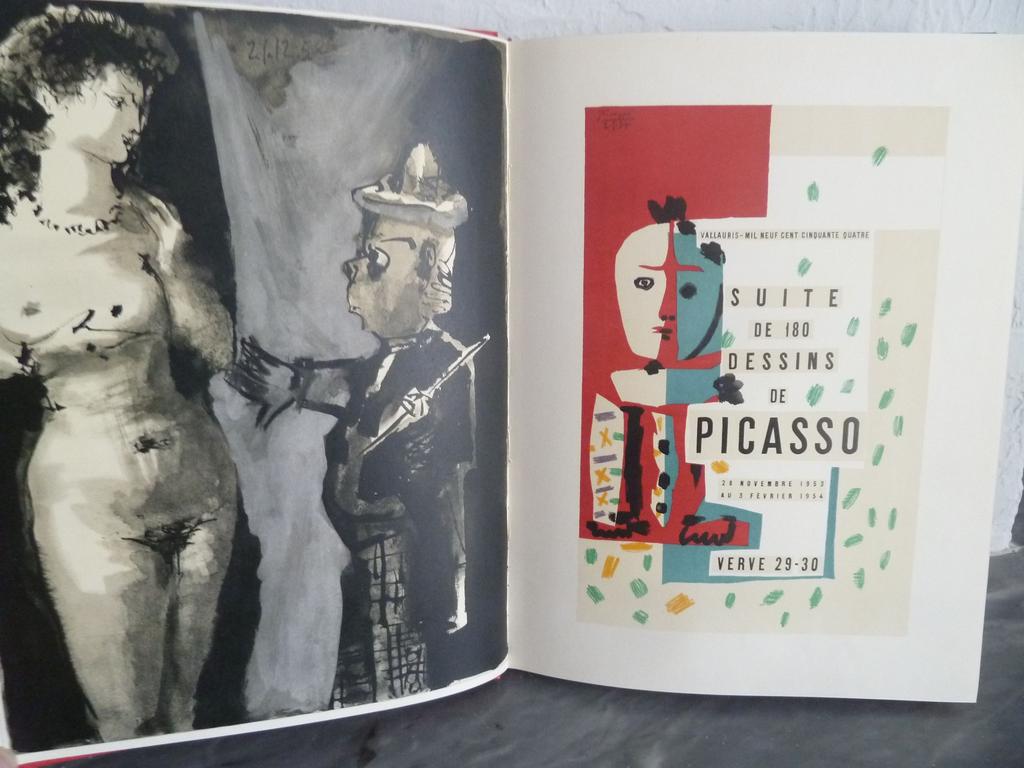 [PICASSO, Pablo] : Suite de 180 dessins de Picasso. 28 novembre 1953 au 3 février 1954.Paris : Editions de la revue Verve, s.d. [1954]. Un volume in-folio, sous reliure cartonnée illustrée à la bradel de léditeur. Bien complet de ses 16 lithographies en couleurs (plus la page de titre illustrée en couleurs), dont frontispice et couverture, et 164 héliogravures en noir. La couverture, le frontispice et la page de titre ont été spécialement composés par lartiste pour la publication. Introduction de Tériade et textes de Michel Leiris et Rebecca West. Il sagit du volume VIII, numéros 29 et 30 de la revue Verve. 3 feuillets avec une petite brunissure en marge, un feuillet avec pliures en marge supérieure, légers frottis au cartonnage sinon BEL EXEMPLAIRE plus beau volume de Verve consacré à Picasso.
