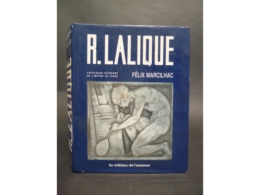 MARCILLAC, Felix : R. Lalique. Catalogue raisonné. Paris : Editions de lamateur, 1994. Un volume grand et fort in-4°. Reliure pleine toile grise à la bradel de léditeur. Jaquette illustrée et rempliée. Riche iconographie. On y joint : PRADERE : Les ébénistes français de Louis XIV à la Révolution. Ed. du chêne, 1989. In-4° reliure éditeur. Jaquette. TRES BONS EXEMPLAIRES.
