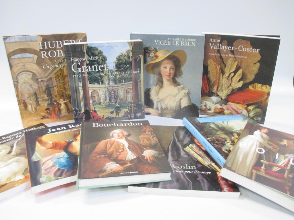 Ensemble de 11 volumes modernes sur les peintres Français au XVIIIème siècle dont : VIGEE-LEBRUN, Hubert ROBERT et CHARDIN etc...