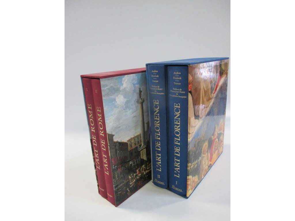 Ensemble de 4 volumes modernes sous emboîtage: l'Art de Florence et l'Art de Rome. Editions Bordas et Borges