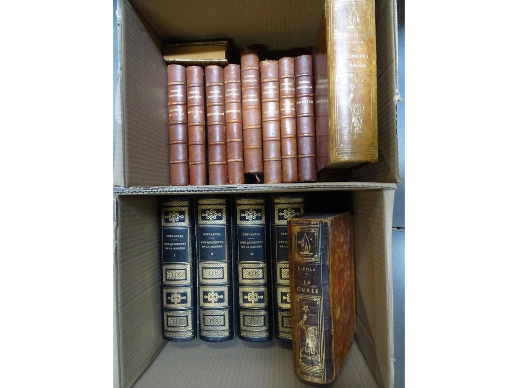 Littérature dont CERVANTES illustré par Rey-Vila, COURTELINE illustré par Hémard et 4 volumes ZOLA aux éditions Bernouard. 2 cartons