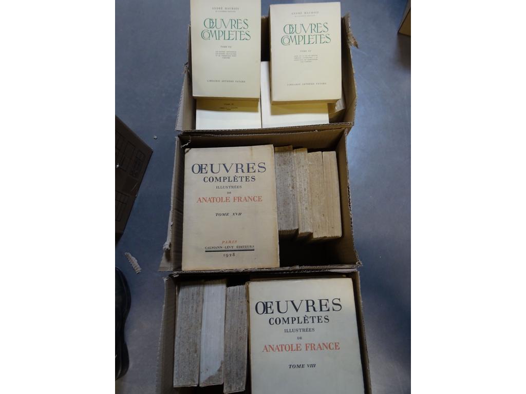 Les oeuvres complètes d'André MAUROIS, éditions Fayard et les oeuvres complètes d'Anatole FRANCE, éditions Calmann Lévy. En tout 3 cartons.